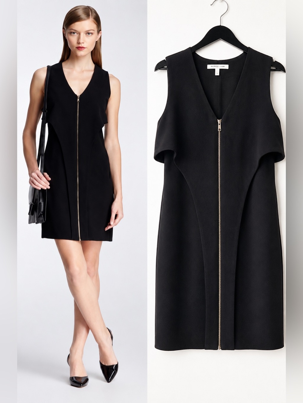 Derek Lam Black Zip Front Sleeveless Mini Dress Size 0 NWT